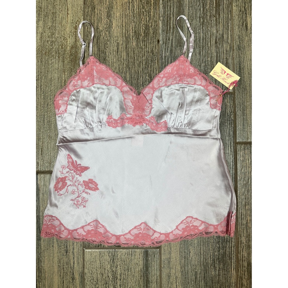 Gold Hawk Purple Haze Silk Cami Top Pink Lace Butterfly Embroidery - M